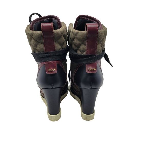 Chloe Tricolor Leather Quilted Suede Wedge Sneaker Hidden Heel‎ Booties Green 34 - Picture 4 of 16